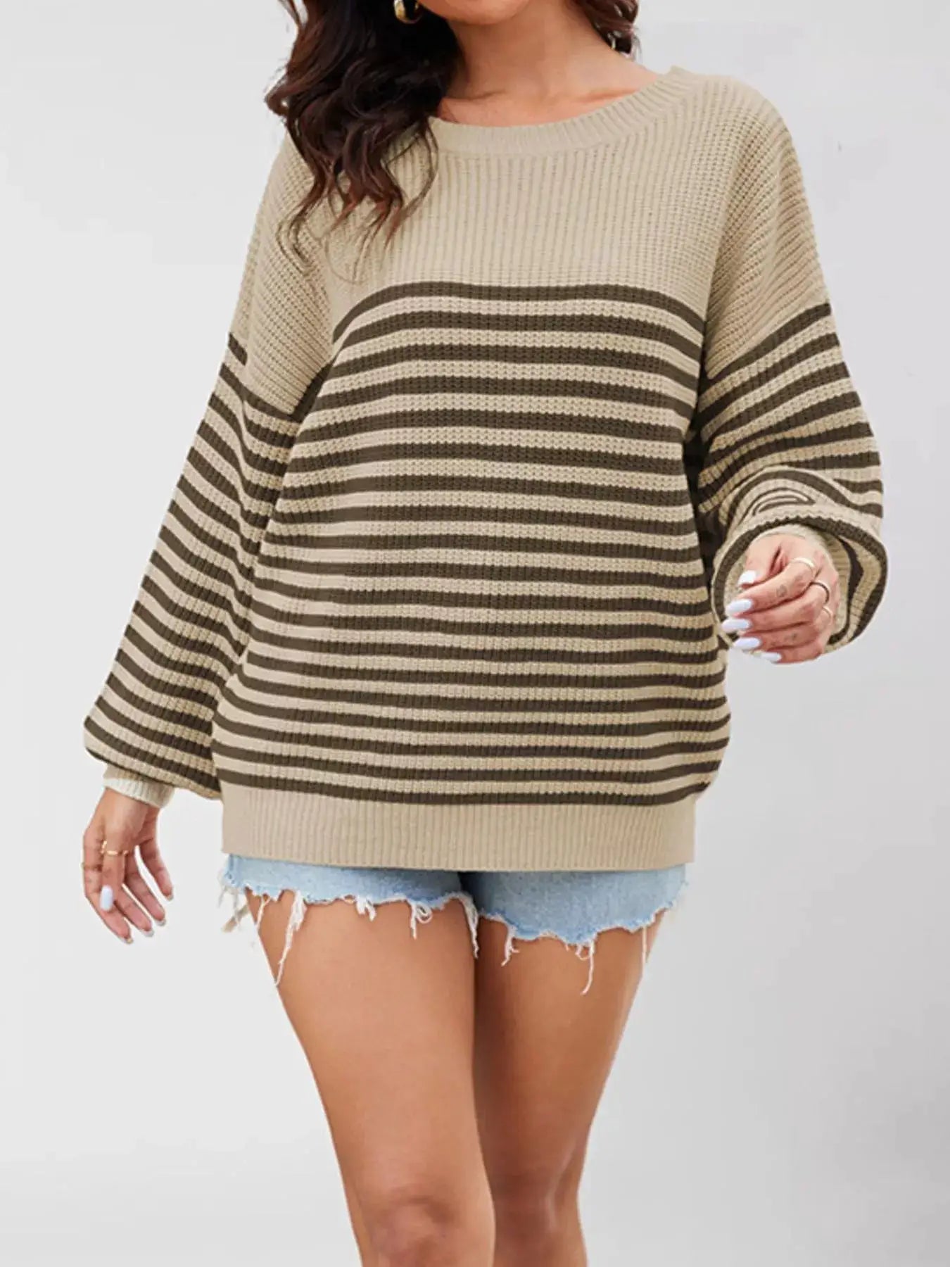 Striped Knit Long Sleeve Sweater by Trendsi