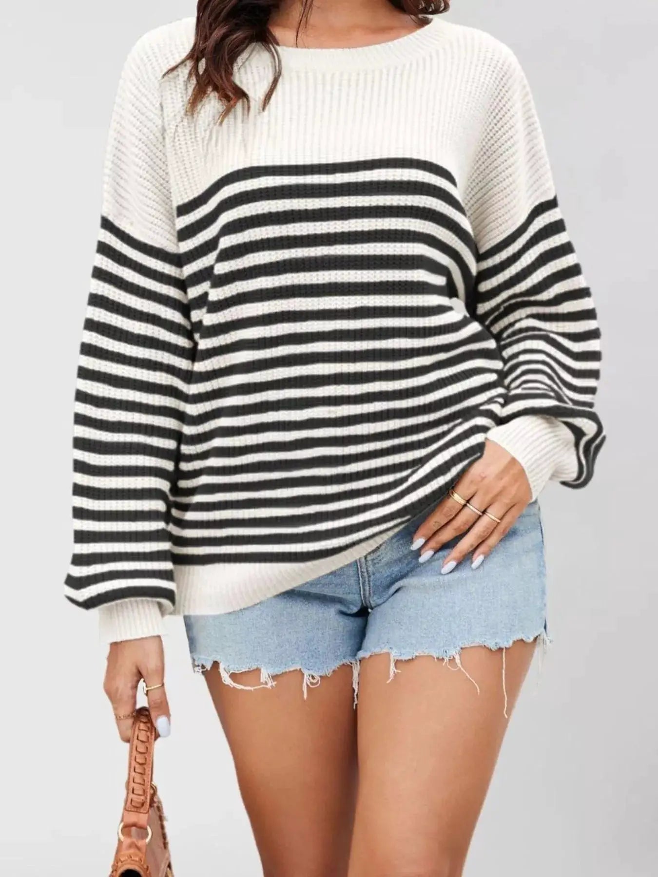 Striped Knit Long Sleeve Sweater by Trendsi