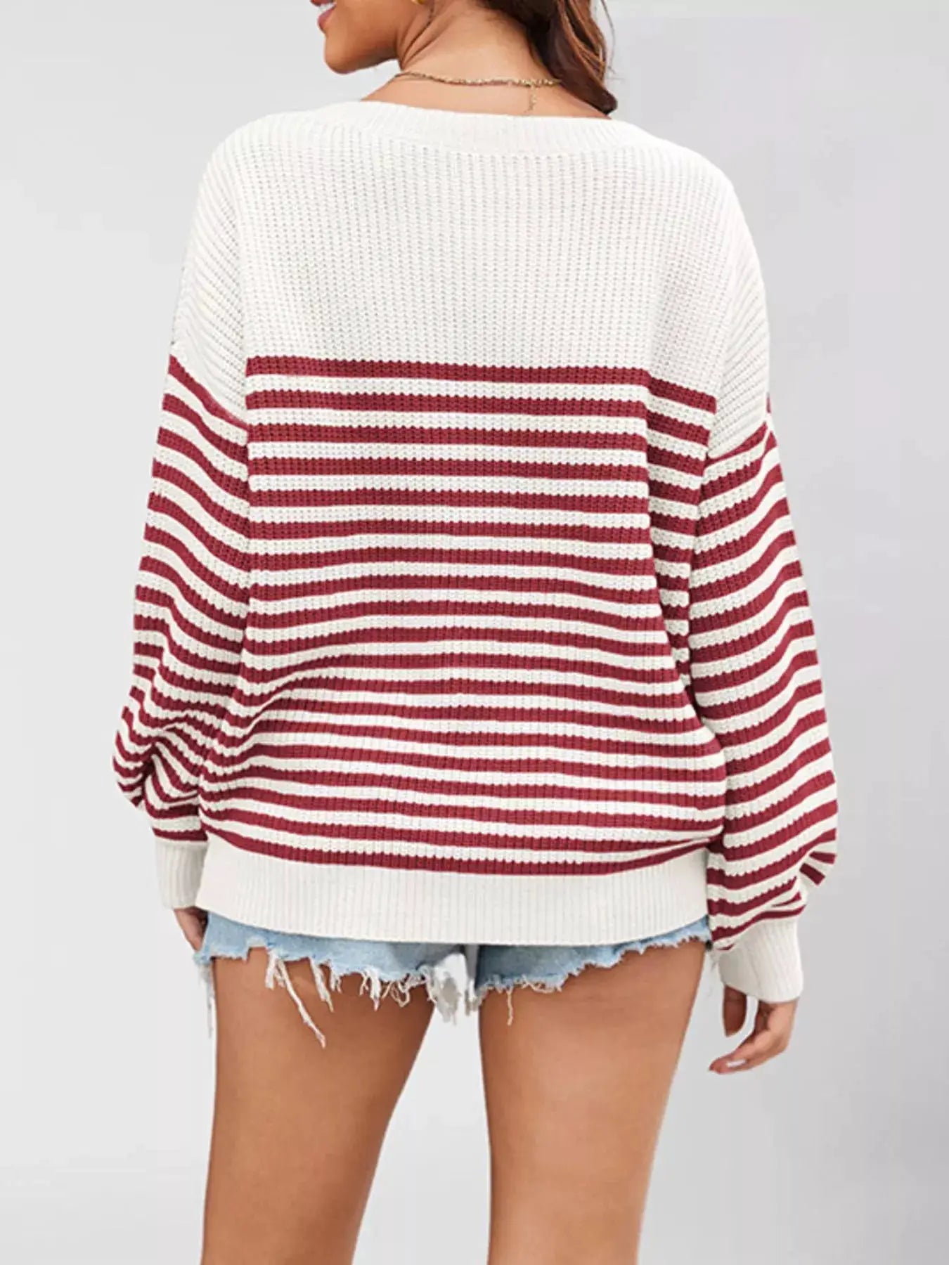 Striped Knit Long Sleeve Sweater by Trendsi
