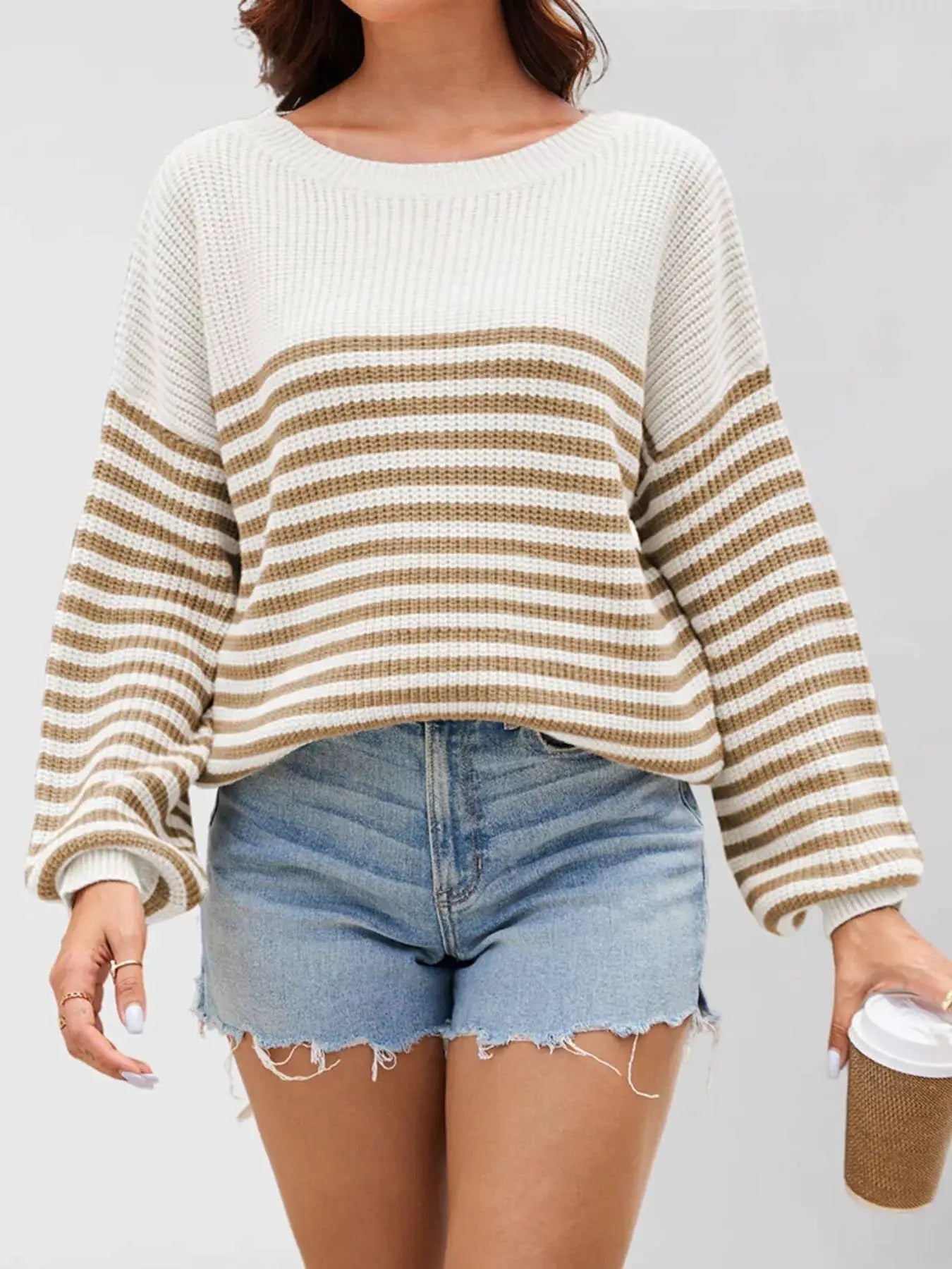 Striped Knit Long Sleeve Sweater by Trendsi