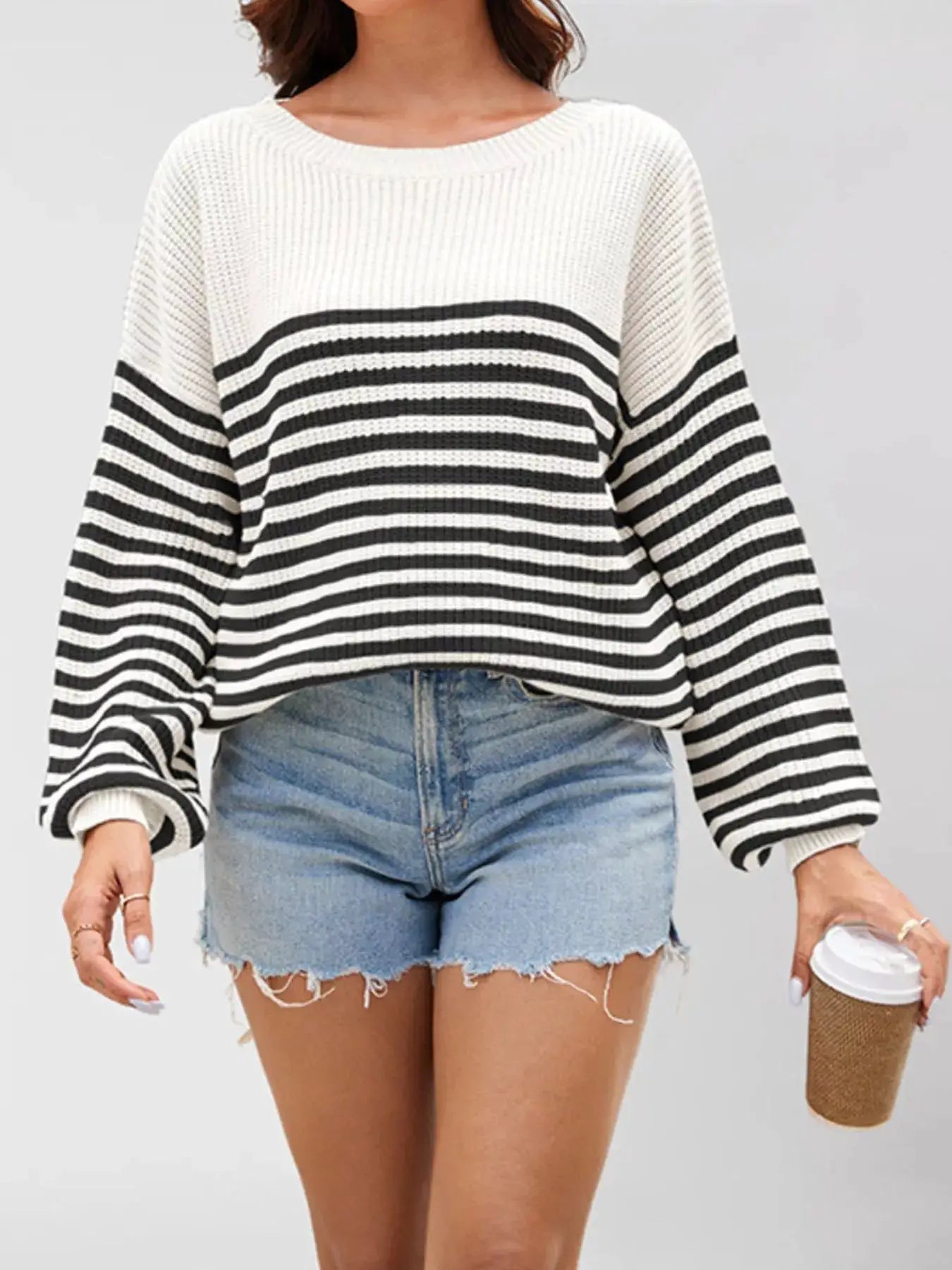 Striped Knit Long Sleeve Sweater by Trendsi