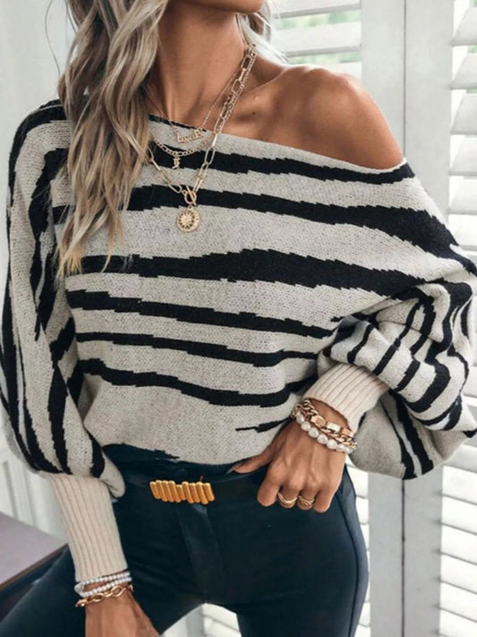 Striped Lantern Sleeve Sweater - Bitsy Gypsy Boutique