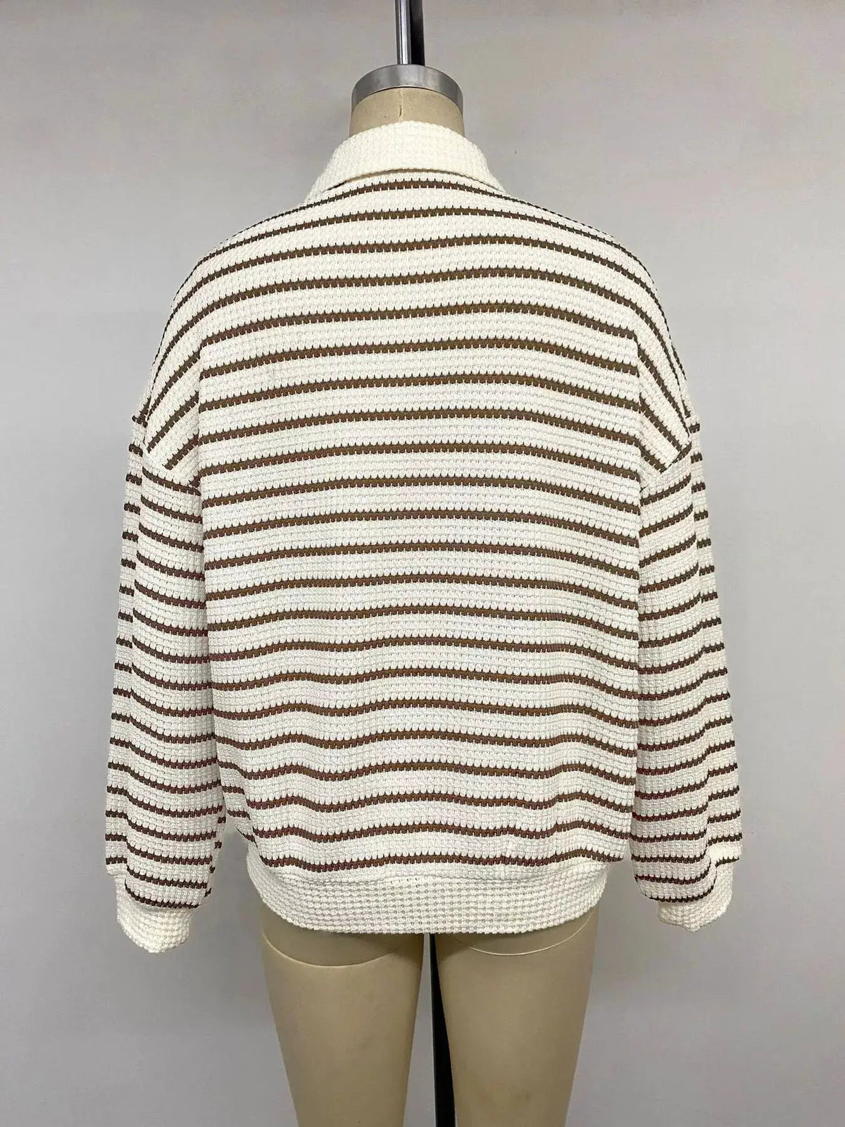 Striped Polo Collar Knit Sweatshirt - Bitsy Gypsy Boutique