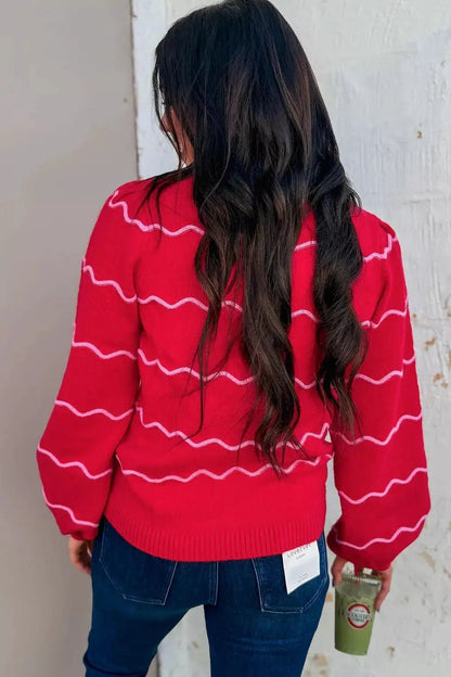 Striped Round Neck Long Sleeve Shift Pullover Sweater - Bitsy Gypsy Boutique