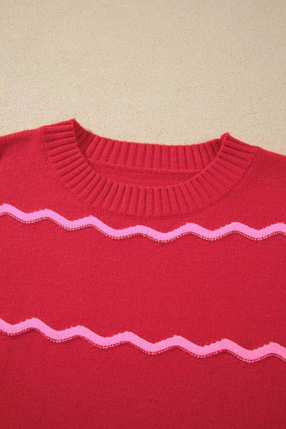 Striped Round Neck Long Sleeve Shift Pullover Sweater - Bitsy Gypsy Boutique