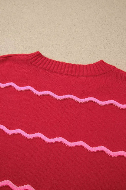 Striped Round Neck Long Sleeve Shift Pullover Sweater - Bitsy Gypsy Boutique