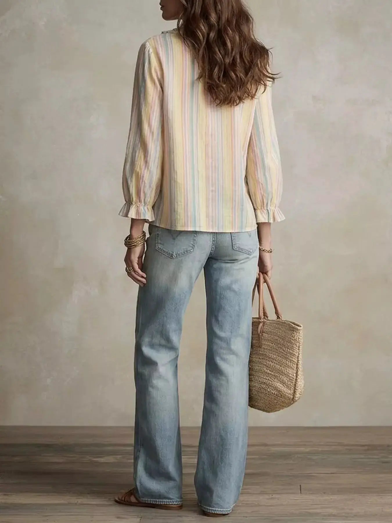 Striped Ruffle-Trim V-Neck Blouse - Bitsy Gypsy Boutique