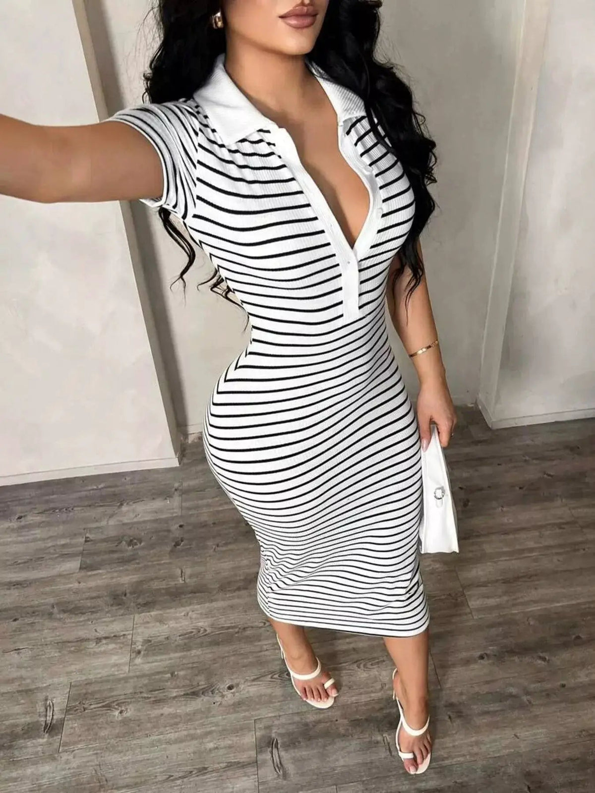 Striped Short Sleeve Bodycon Midi Dress - Bitsy Gypsy Boutique
