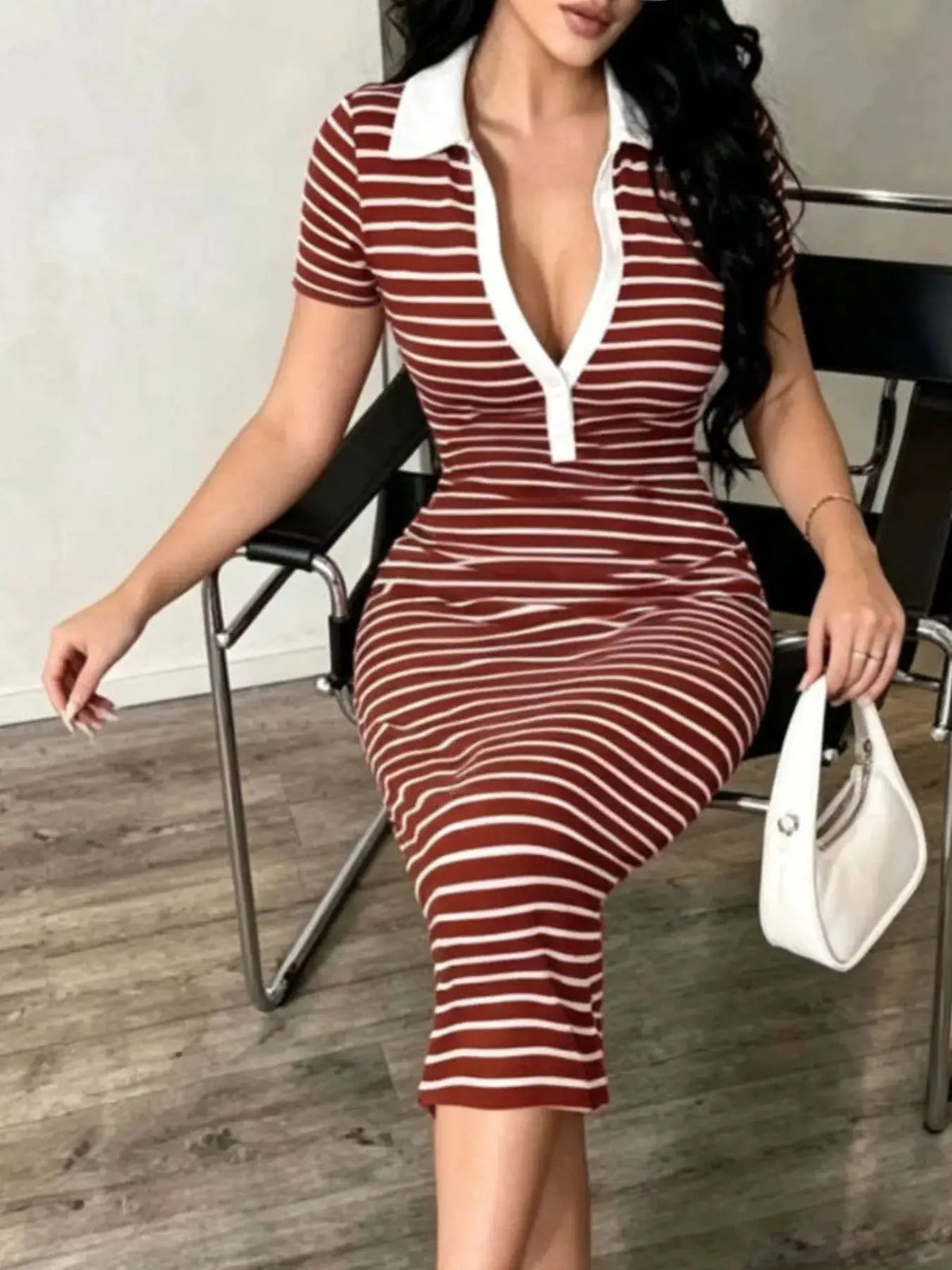 Striped Short Sleeve Bodycon Midi Dress - Bitsy Gypsy Boutique