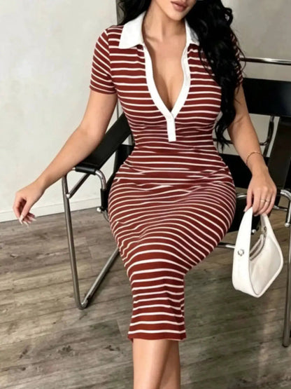Striped Short Sleeve Bodycon Midi Dress - Bitsy Gypsy Boutique