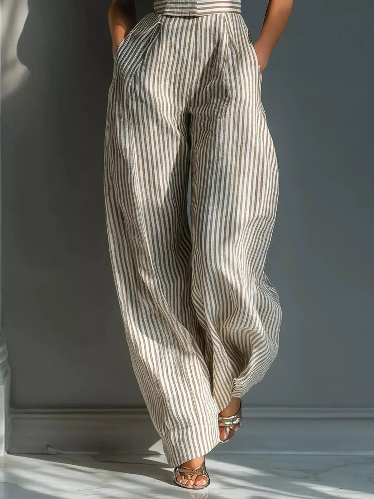 Striped Tie Shoulder Wide Leg Pocketed Jumpsuit - Bitsy Gypsy Boutique