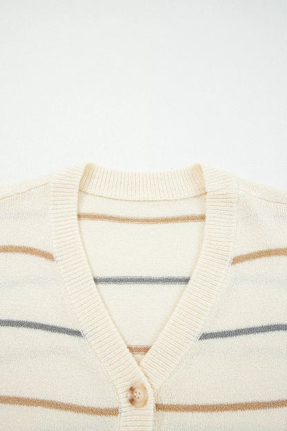 Striped V-Neck Button-Up Cardigan - Bitsy Gypsy Boutique
