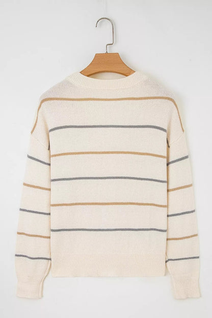 Striped V-Neck Button-Up Cardigan - Bitsy Gypsy Boutique