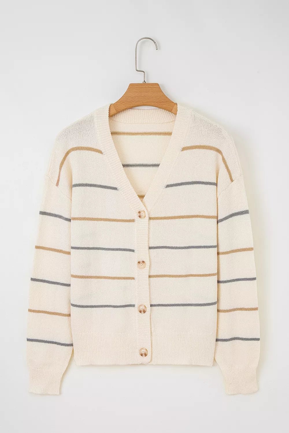 Striped V-Neck Button-Up Cardigan - Bitsy Gypsy Boutique