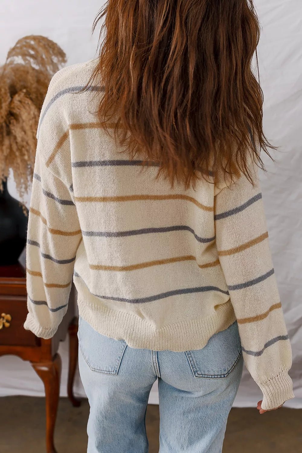 Striped V-Neck Button-Up Cardigan - Bitsy Gypsy Boutique