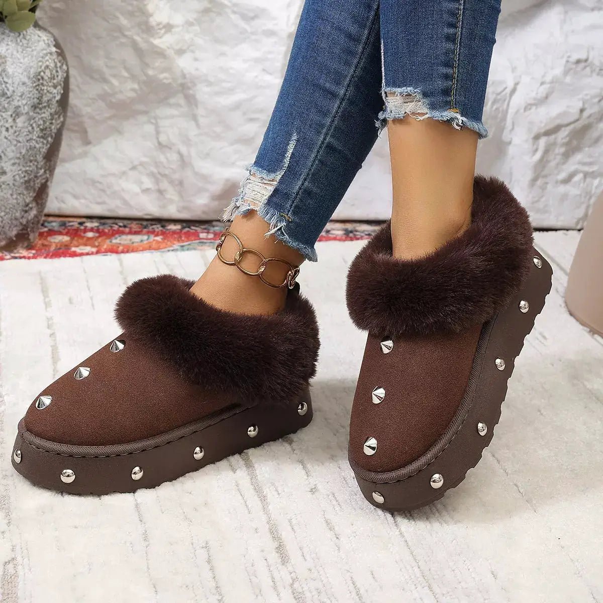 Studded Platform Faux Fur Lined Winter Boots - Bitsy Gypsy Boutique
