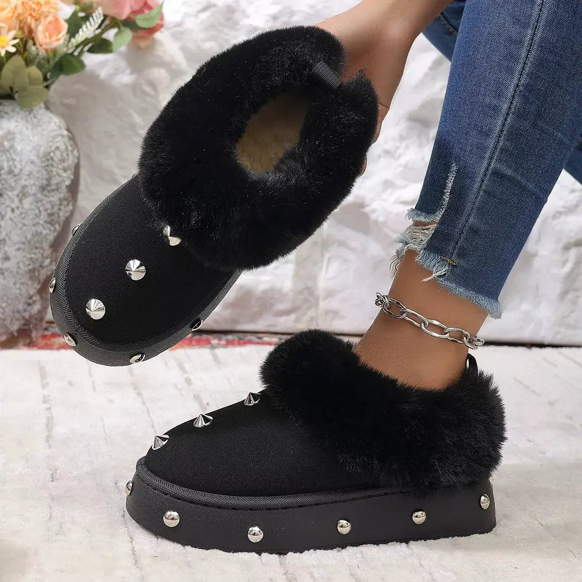 Studded Platform Faux Fur Lined Winter Boots - Bitsy Gypsy Boutique