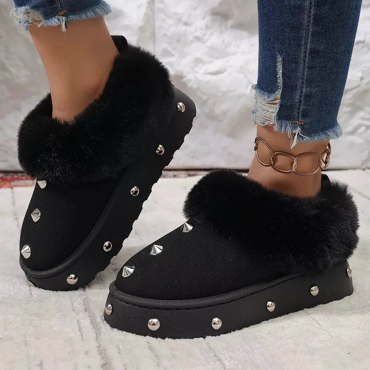 Studded Platform Faux Fur Lined Winter Boots - Bitsy Gypsy Boutique