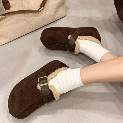 Suede Round Toe Fluff Strap Buckle Mules - Bitsy Gypsy Boutique