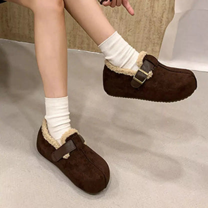 Suede Round Toe Fluff Strap Buckle Mules - Bitsy Gypsy Boutique