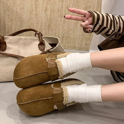 Suede Round Toe Fluff Strap Buckle Mules - Bitsy Gypsy Boutique
