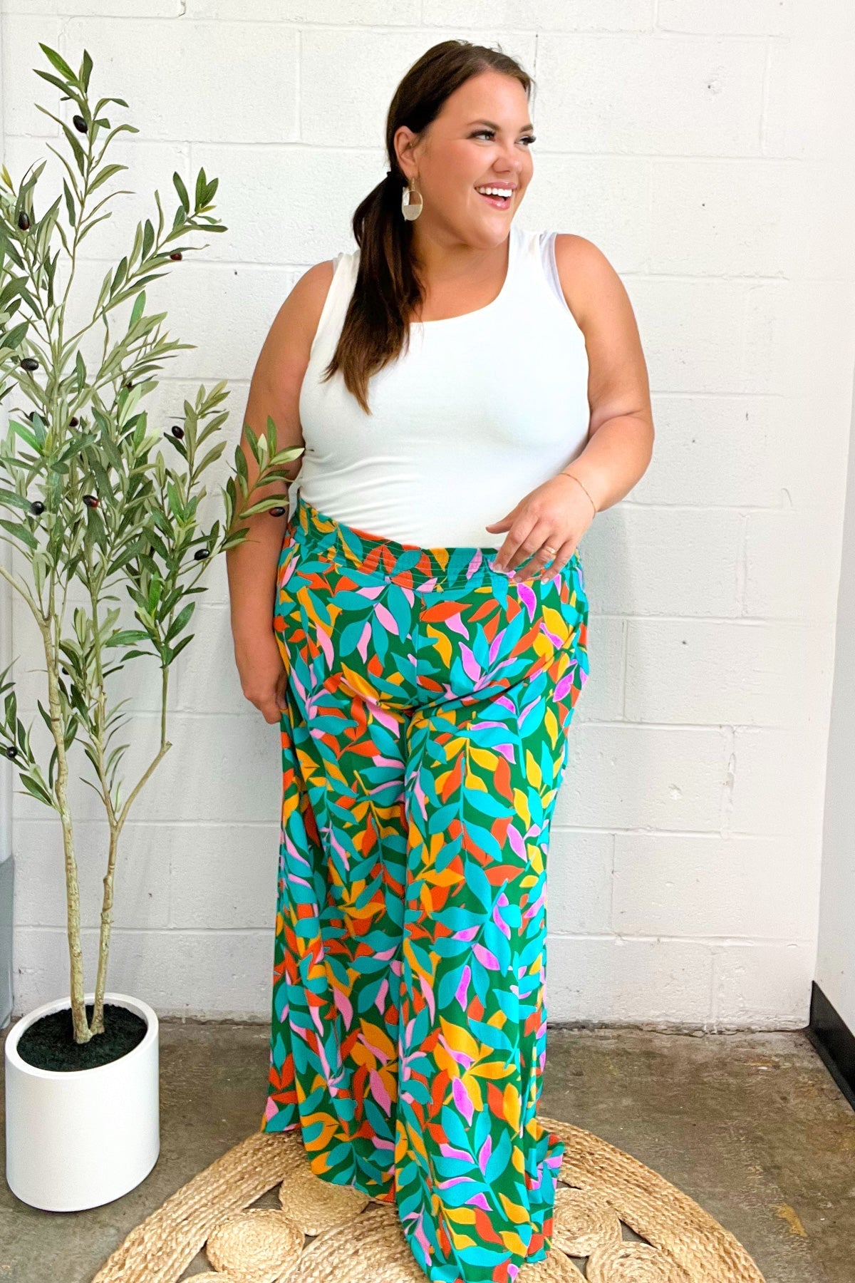 Summer Vibes Green & Orange Abstract Print Smocked Palazzo Pants - Bitsy Gypsy Boutique