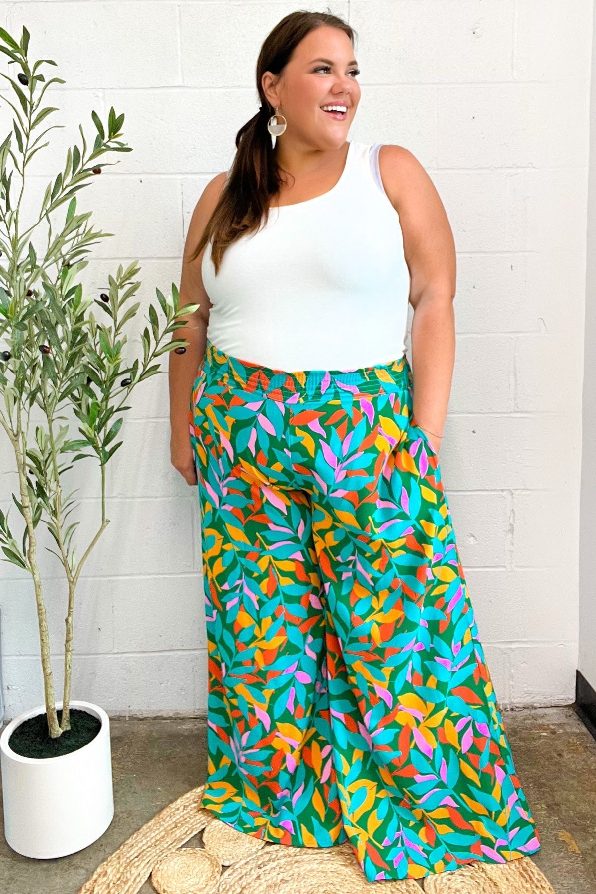 Summer Vibes Green & Orange Abstract Print Smocked Palazzo Pants - Bitsy Gypsy Boutique
