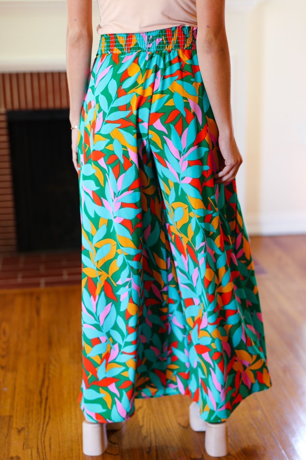 Summer Vibes Green & Orange Abstract Print Smocked Palazzo Pants - Bitsy Gypsy Boutique