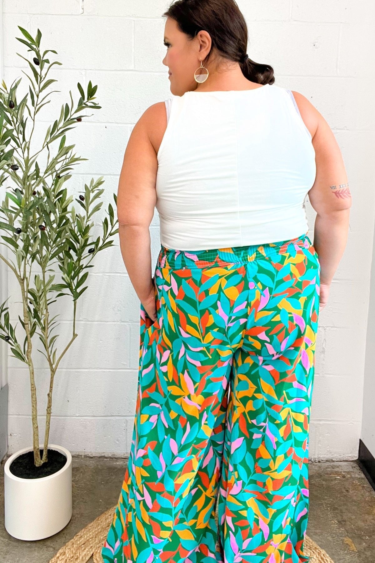 Summer Vibes Green & Orange Abstract Print Smocked Palazzo Pants - Bitsy Gypsy Boutique