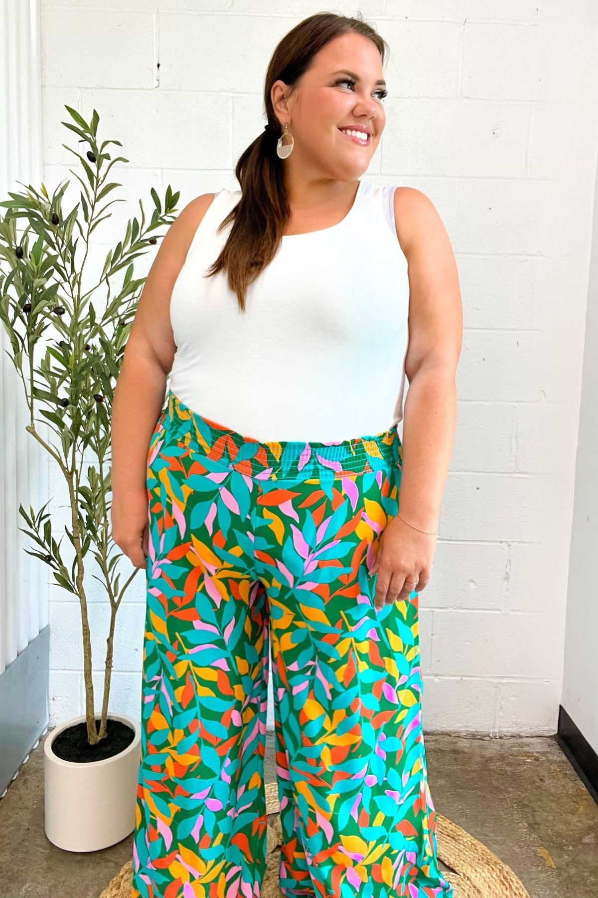 Summer Vibes Green & Orange Abstract Print Smocked Palazzo Pants - Bitsy Gypsy Boutique