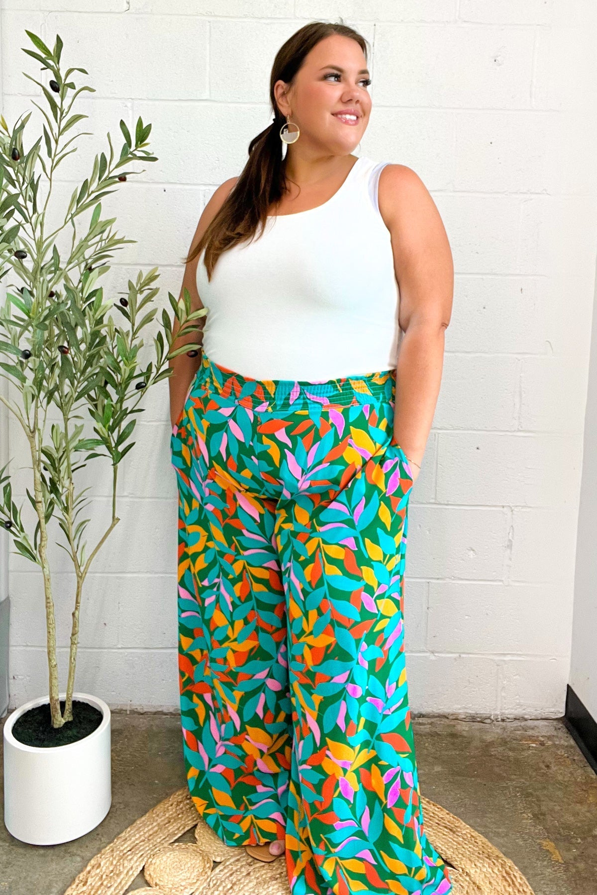 Summer Vibes Green & Orange Abstract Print Smocked Palazzo Pants - Bitsy Gypsy Boutique