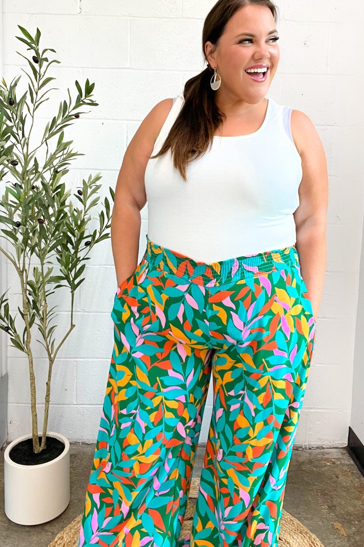 Summer Vibes Green & Orange Abstract Print Smocked Palazzo Pants - Bitsy Gypsy Boutique