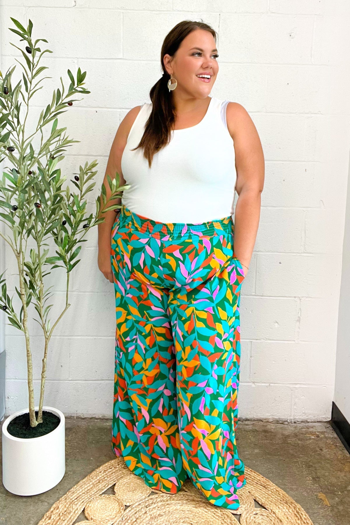 Summer Vibes Green & Orange Abstract Print Smocked Palazzo Pants - Bitsy Gypsy Boutique