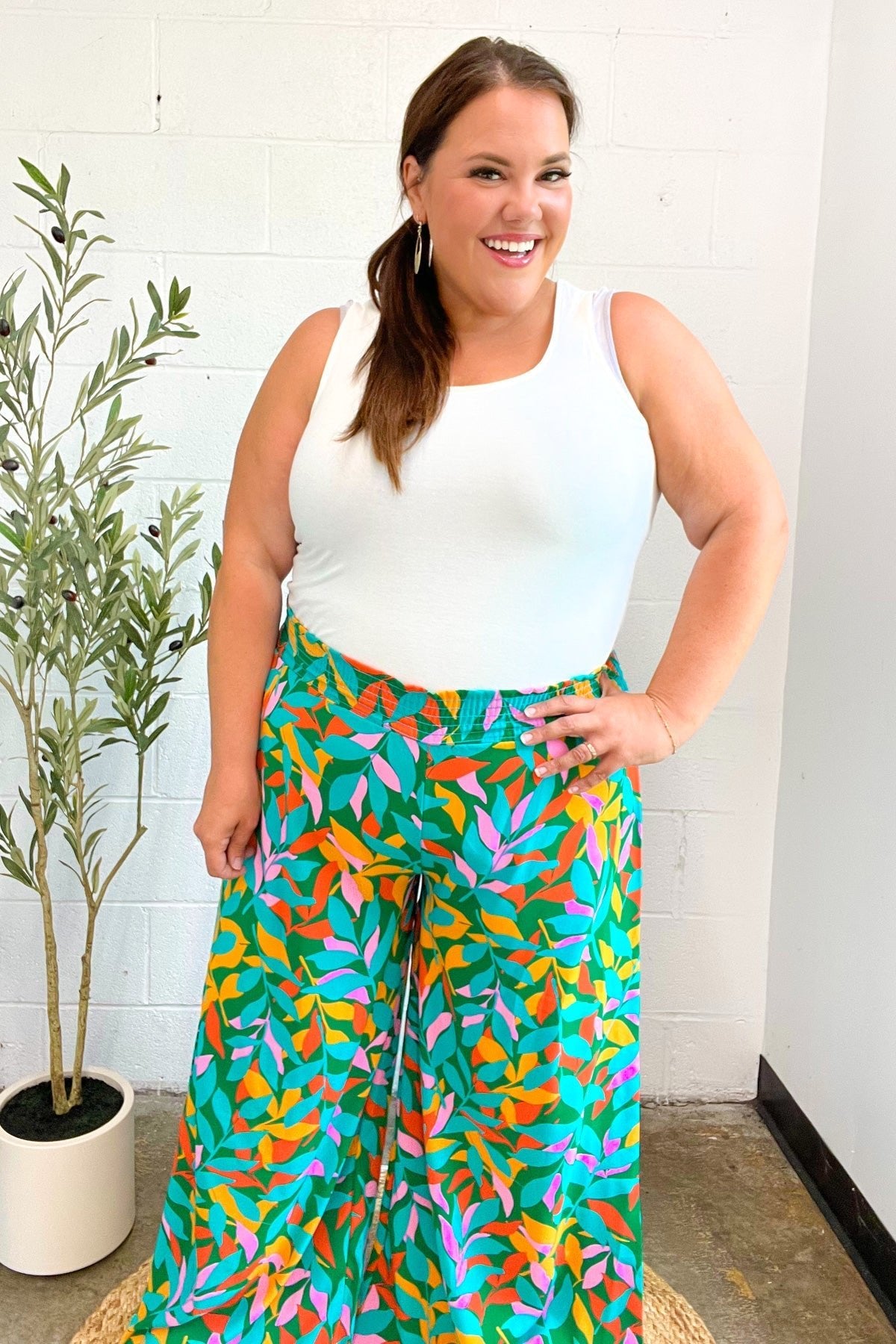 Summer Vibes Green & Orange Abstract Print Smocked Palazzo Pants - Bitsy Gypsy Boutique