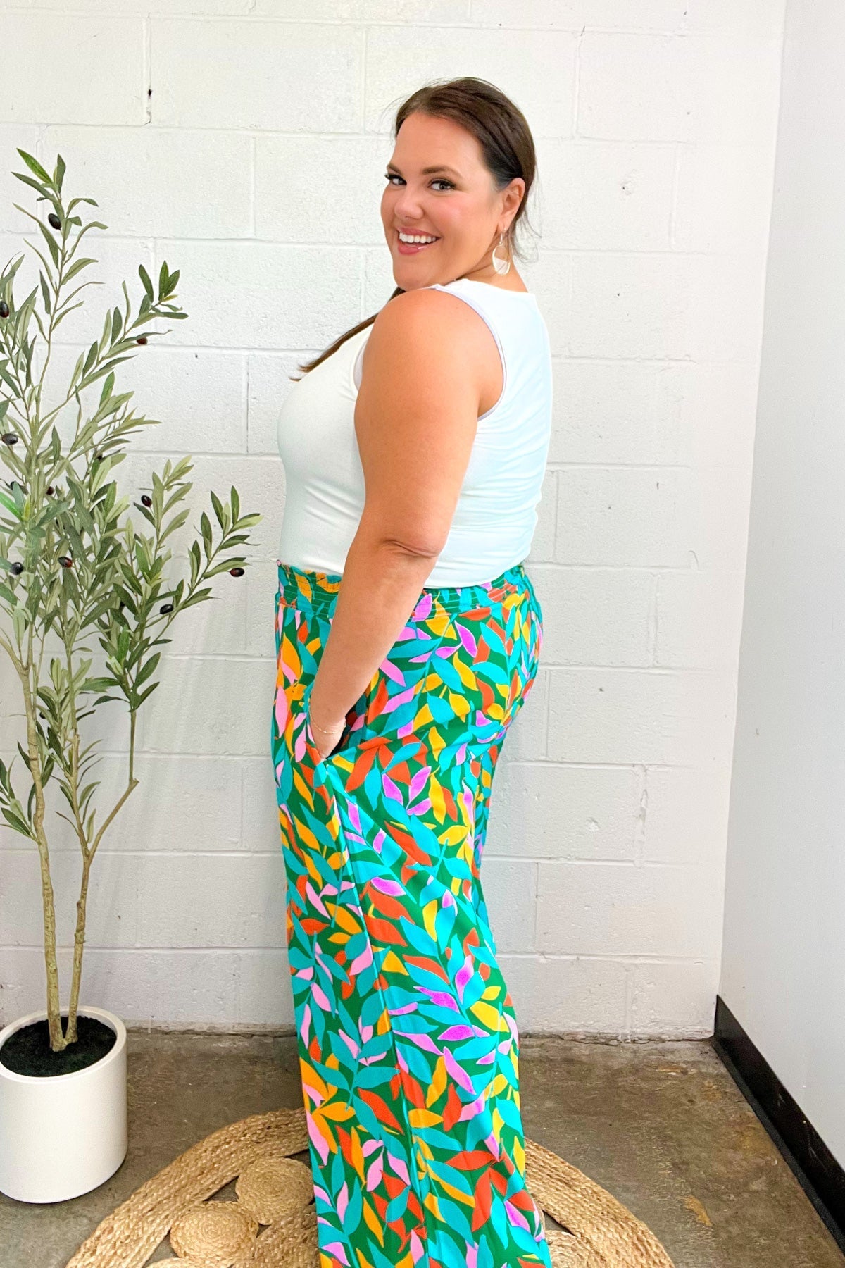 Summer Vibes Green & Orange Abstract Print Smocked Palazzo Pants - Bitsy Gypsy Boutique