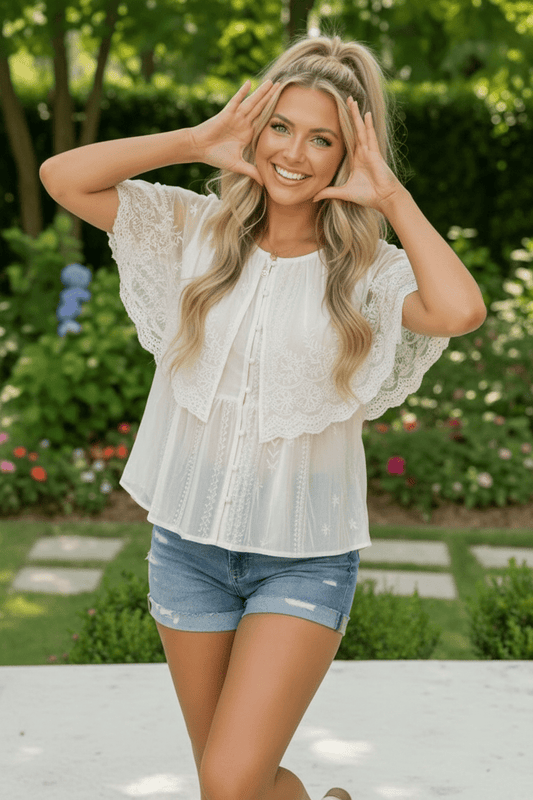 Sun Kissed Lace Flutter Top - Bitsy Gypsy Boutique