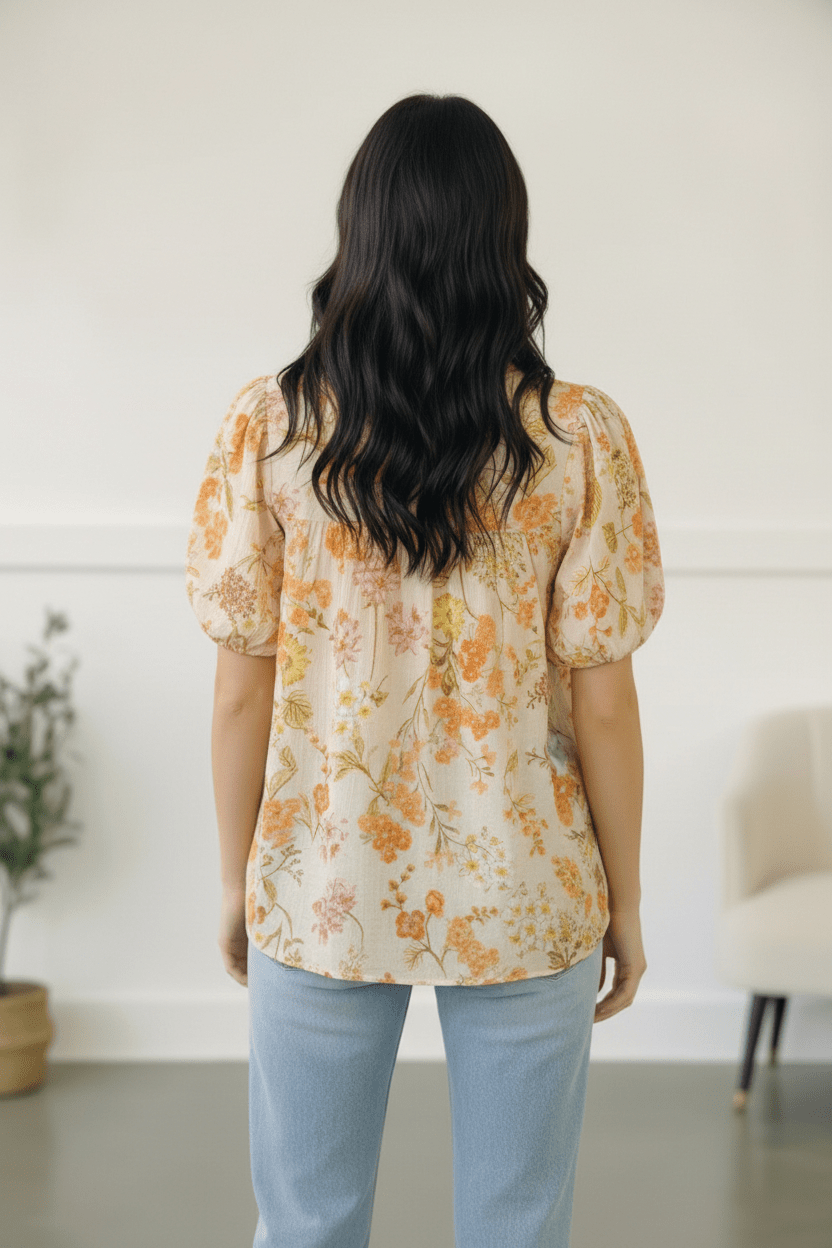 Sunlit Garden Notch Neck Blouse - Bitsy Gypsy Boutique