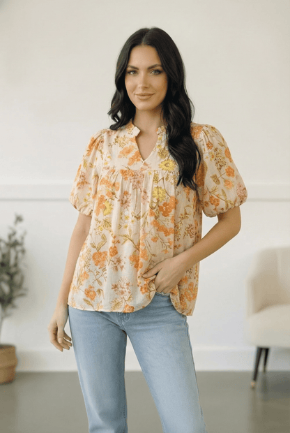 Sunlit Garden Notch Neck Blouse - Bitsy Gypsy Boutique