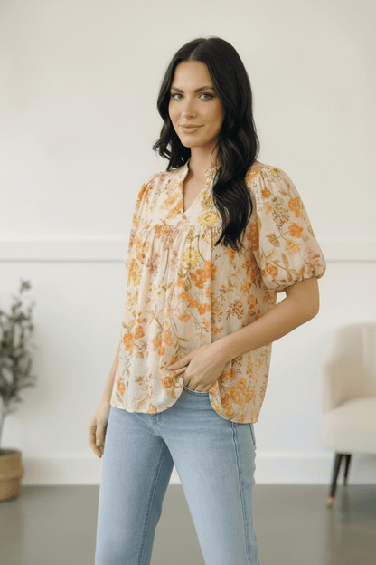 Sunlit Garden Notch Neck Blouse - Bitsy Gypsy Boutique