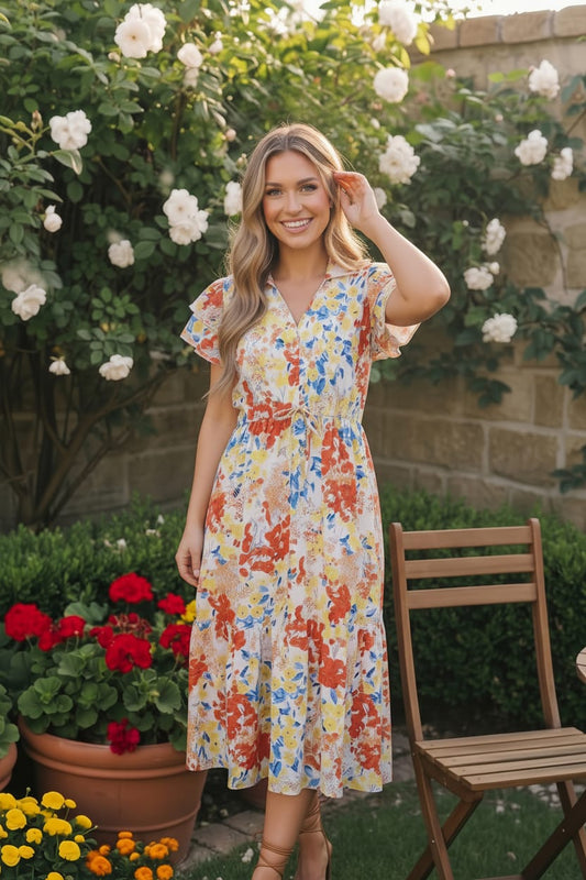 Sunny and Bright Floral Midi Dress - Bitsy Gypsy Boutique
