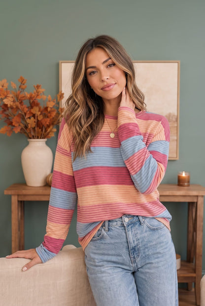 Sunny Stripes Long Sleeve Knit Top - Bitsy Gypsy Boutique