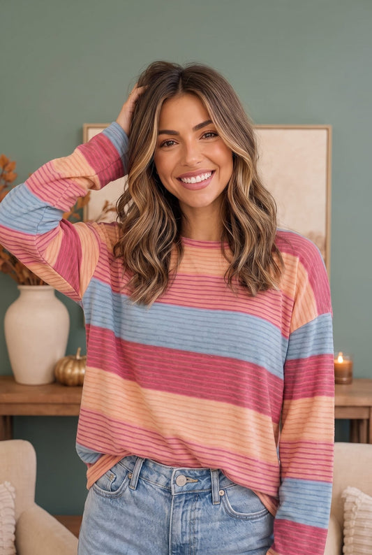 Sunny Stripes Long Sleeve Knit Top - Bitsy Gypsy Boutique