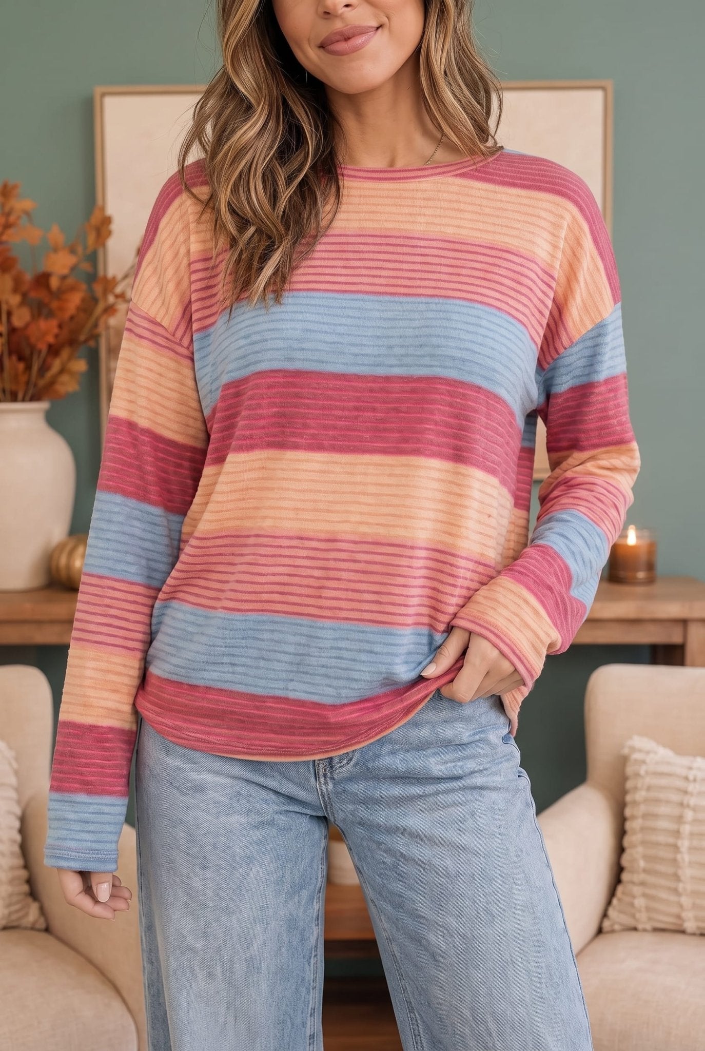 Sunny Stripes Long Sleeve Knit Top - Bitsy Gypsy Boutique