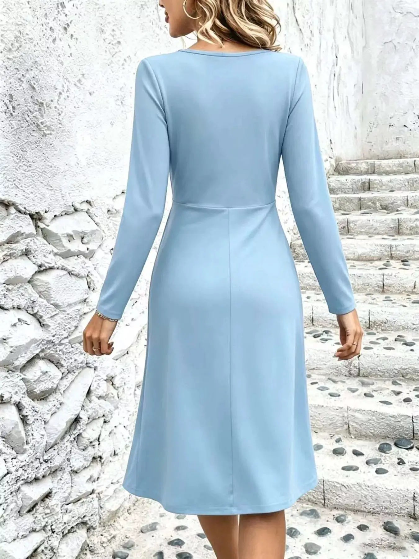 Surplice Long Sleeve Midi Dress by Trendsi