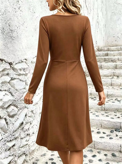 Surplice Long Sleeve Midi Dress by Trendsi