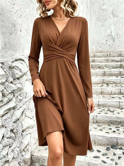 Surplice Long Sleeve Midi Dress by Trendsi