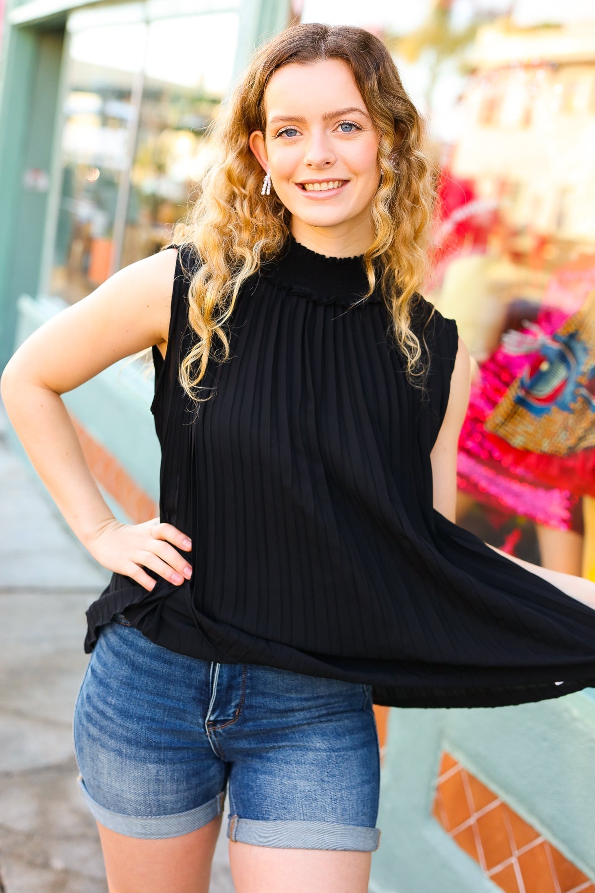 Sweet New Days Black Smocked Neck Pleated Sleeveless Top - Bitsy Gypsy Boutique