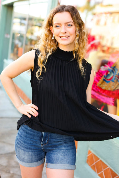 Sweet New Days Black Smocked Neck Pleated Sleeveless Top - Bitsy Gypsy Boutique