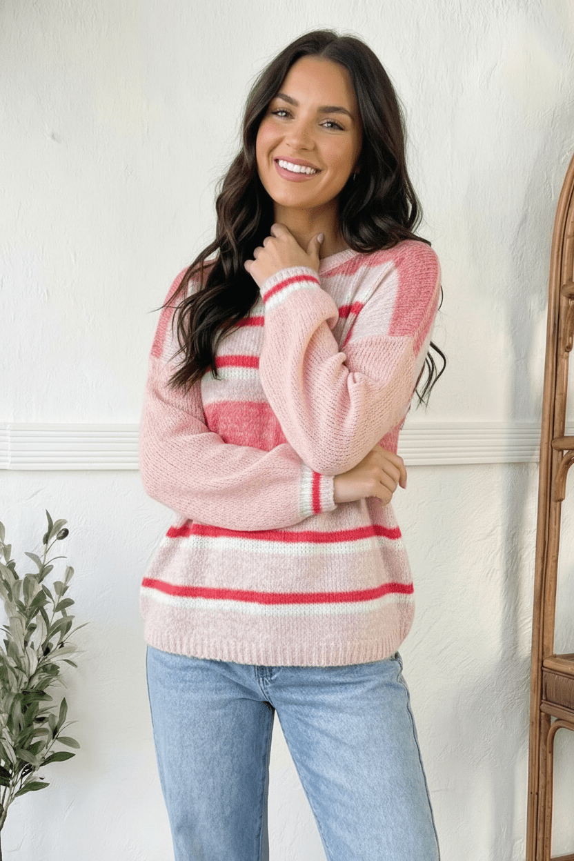 Sweet Talker Pink Stripe Sweater - Bitsy Gypsy Boutique