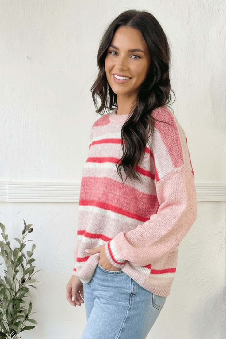 Sweet Talker Pink Stripe Sweater - Bitsy Gypsy Boutique